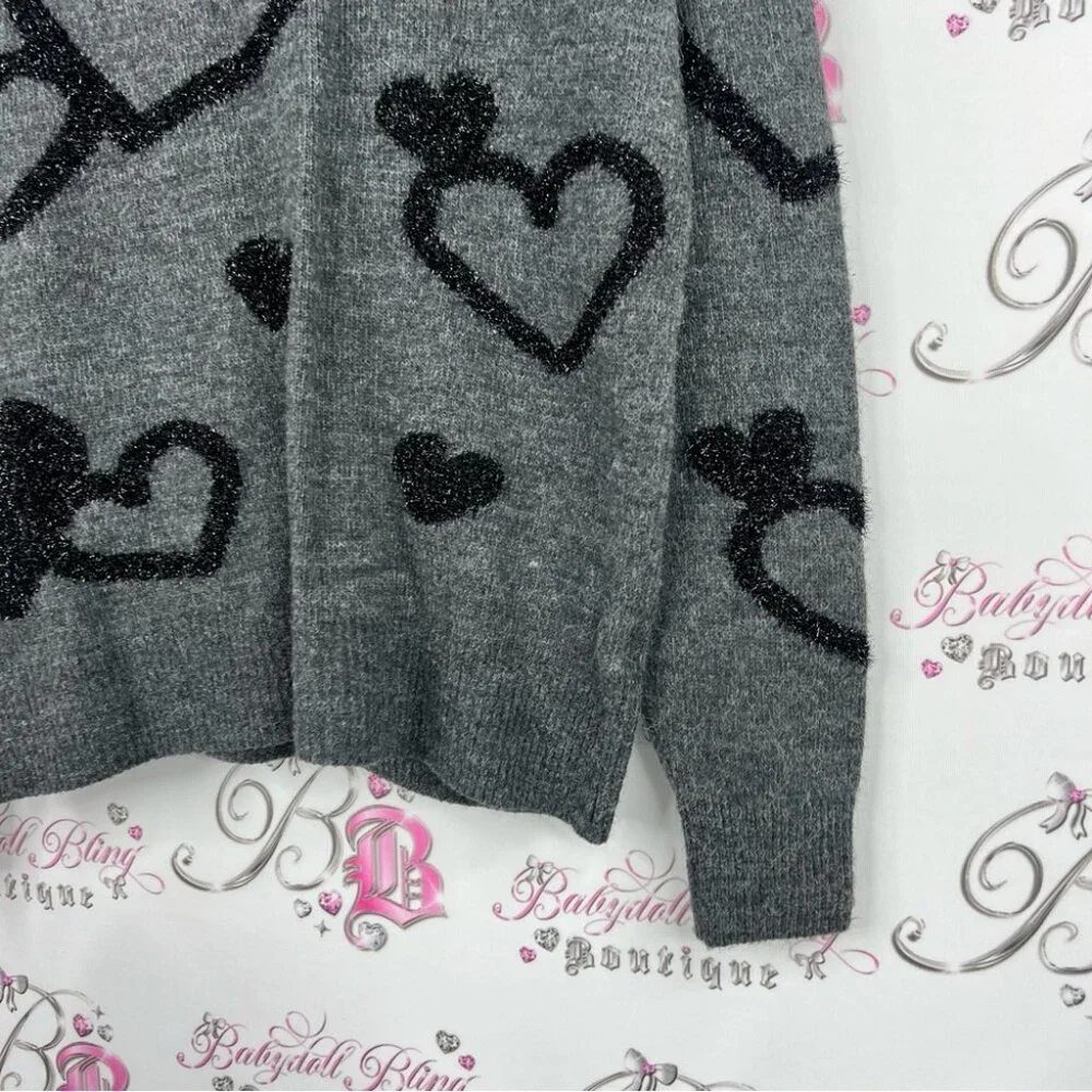 Next sweater pull over 3d hearts Charcoal Sweater with Black Heart Design